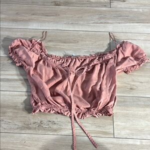 Love Tree Pink Puff Sleeve Crop Top